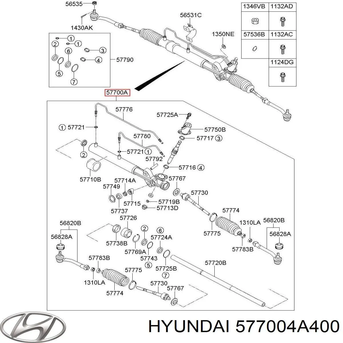 Cremalheira da direção Hyundai/Kia 577004A850 preço, a partir de 344,68 USD