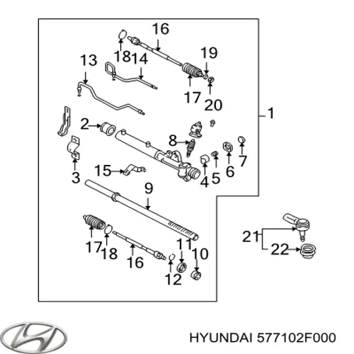 577102F000 Hyundai/Kia Veio (haste) da cremalheira da direção