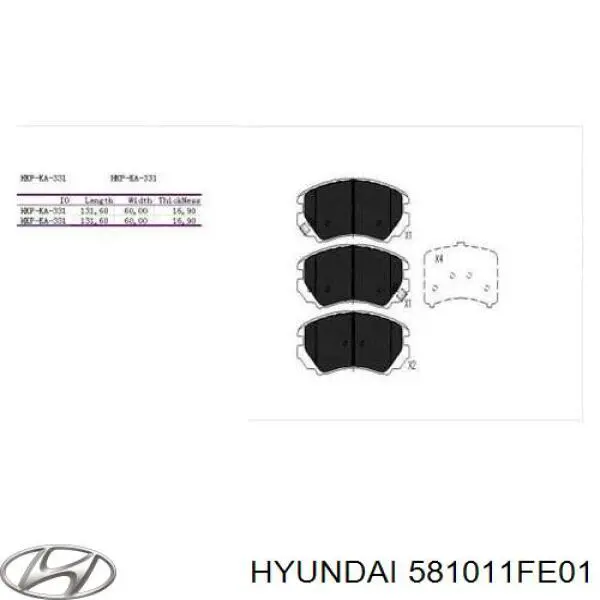581011FE01 Hyundai/Kia Sapatas do freio dianteiras de disco
