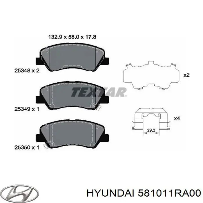 581011RA00 Hyundai/Kia Sapatas do freio dianteiras de disco