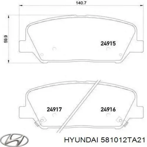 581012TA21 Hyundai/Kia Sapatas do freio dianteiras de disco