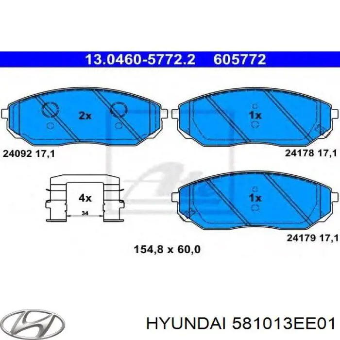 Compre 581013EE01 Hyundai/Kia Sapatas do freio dianteiras de disco