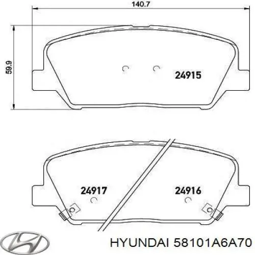 58101A6A70 Hyundai/Kia Sapatas do freio dianteiras de disco