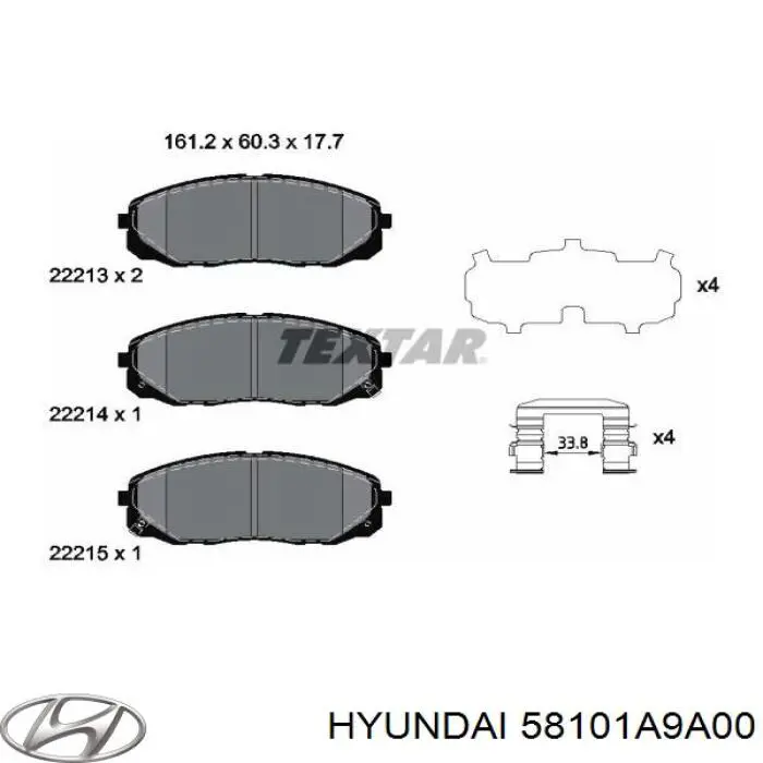 Sapatas do freio dianteiras de disco 58101A9A00 Hyundai/Kia