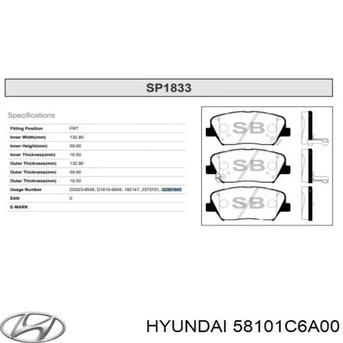 Compre 58101C6A00 Hyundai/Kia Sapatas do freio dianteiras de disco