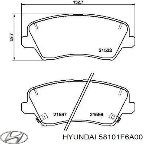 Sapatas do freio dianteiras de disco 58101F6A00 Hyundai/Kia