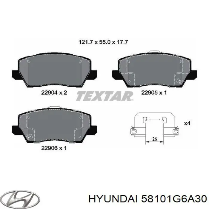 Sapatas do freio dianteiras de disco 58101G6A30 Hyundai/Kia