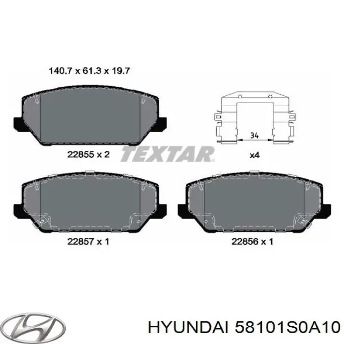 58101S0A10 Hyundai/Kia Sapatas do freio dianteiras de disco