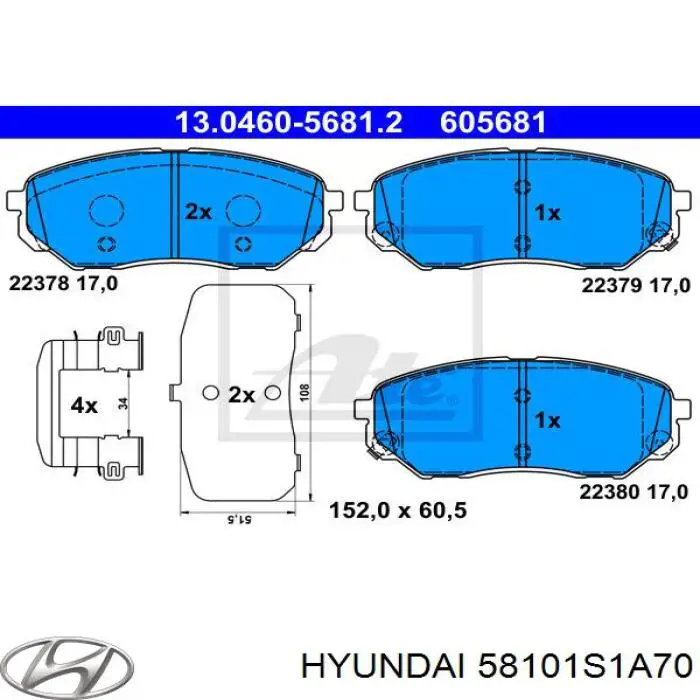 58101S1A70 Hyundai/Kia Sapatas do freio dianteiras de disco