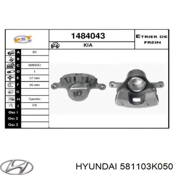 581103K050 Hyundai/Kia Suporte do freio dianteiro esquerdo
