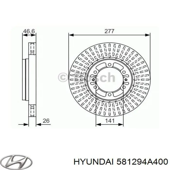 581294A400 Hyundai/Kia Disco do freio dianteiro