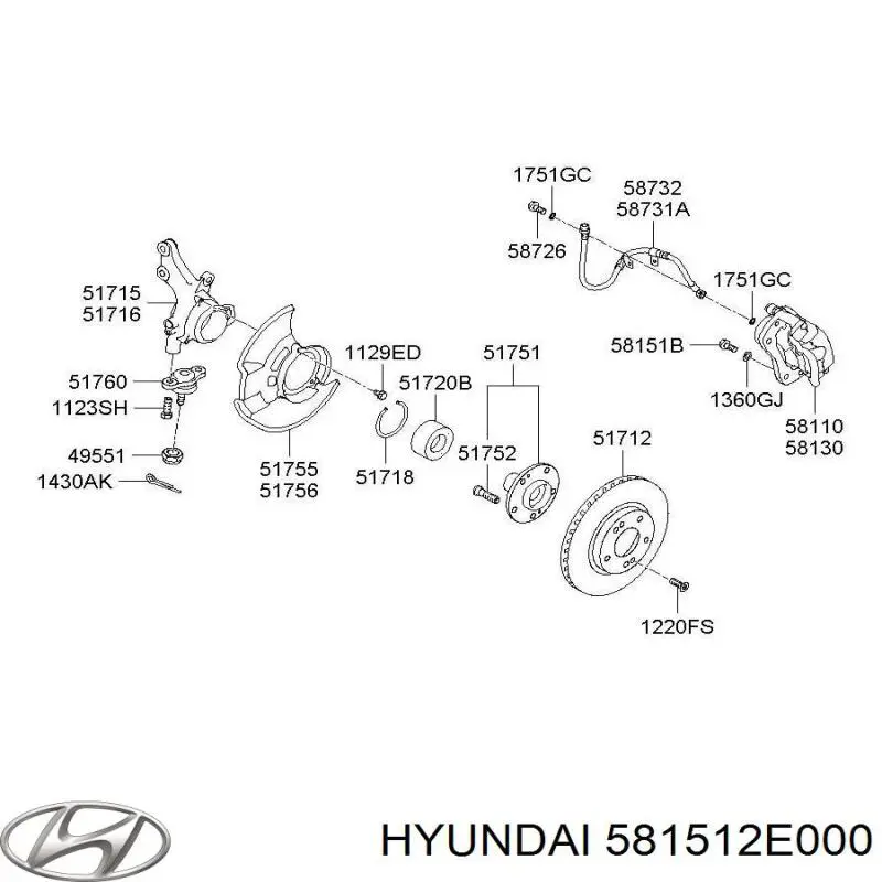 581512E000 Hyundai/Kia Parafuso do freio de suporte