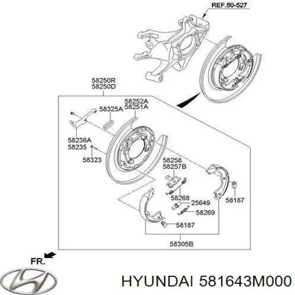 581643M000 Hyundai/Kia Bota de proteção de suporte guia do freio traseiro