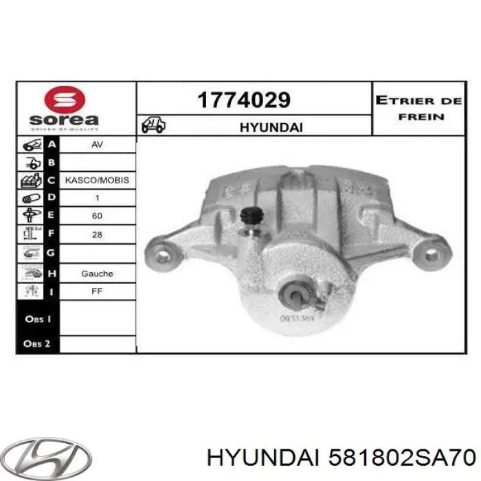 Compre 581802SA70 Hyundai/Kia Suporte do freio dianteiro esquerdo