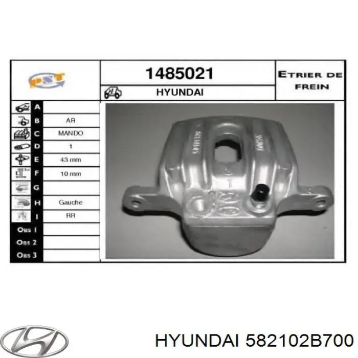 582102B700 Hyundai/Kia Suporte do freio traseiro esquerdo