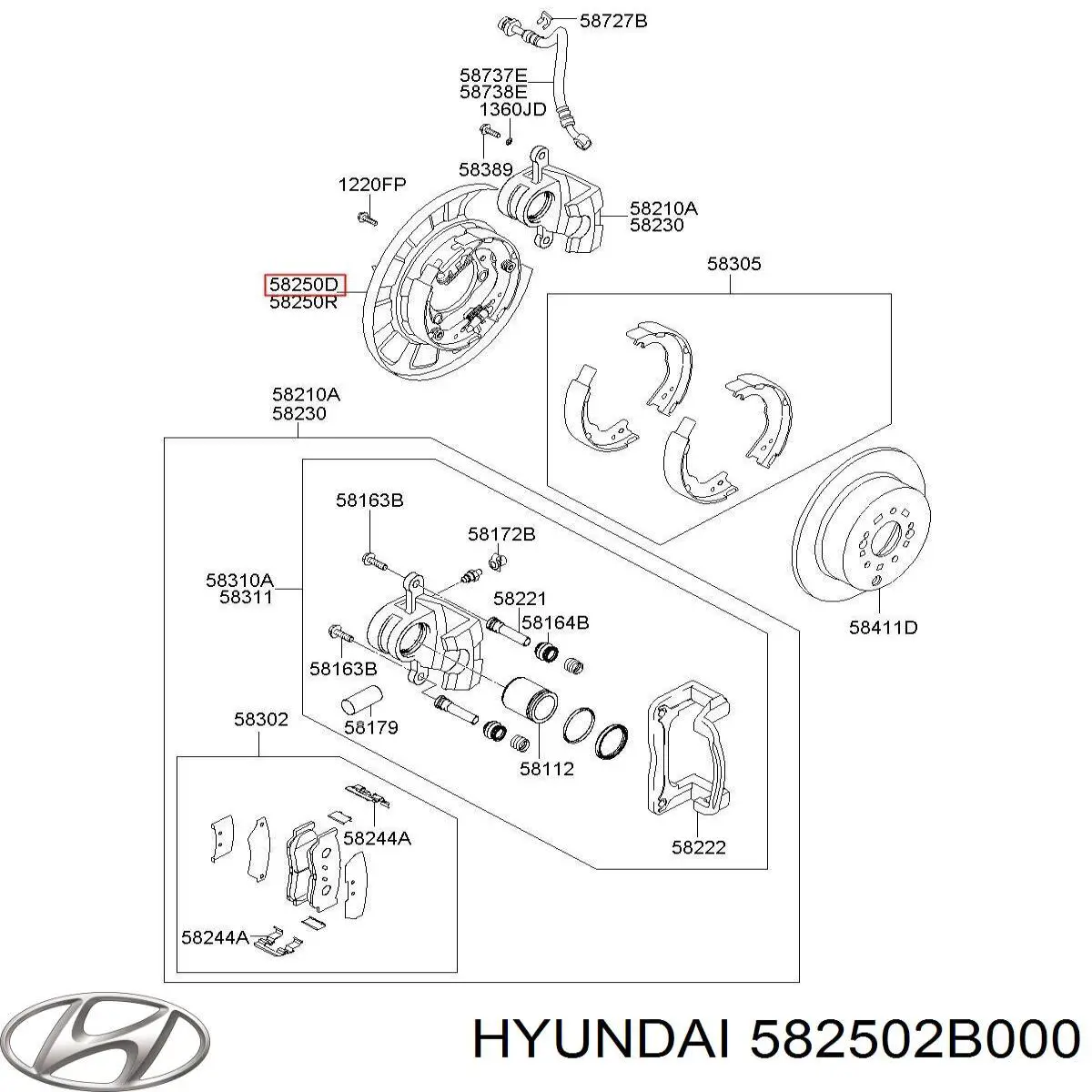Mecanismo de expansão das sapatas do freio de estacionamento Hyundai/Kia 582502B000 preço, a partir de  USD