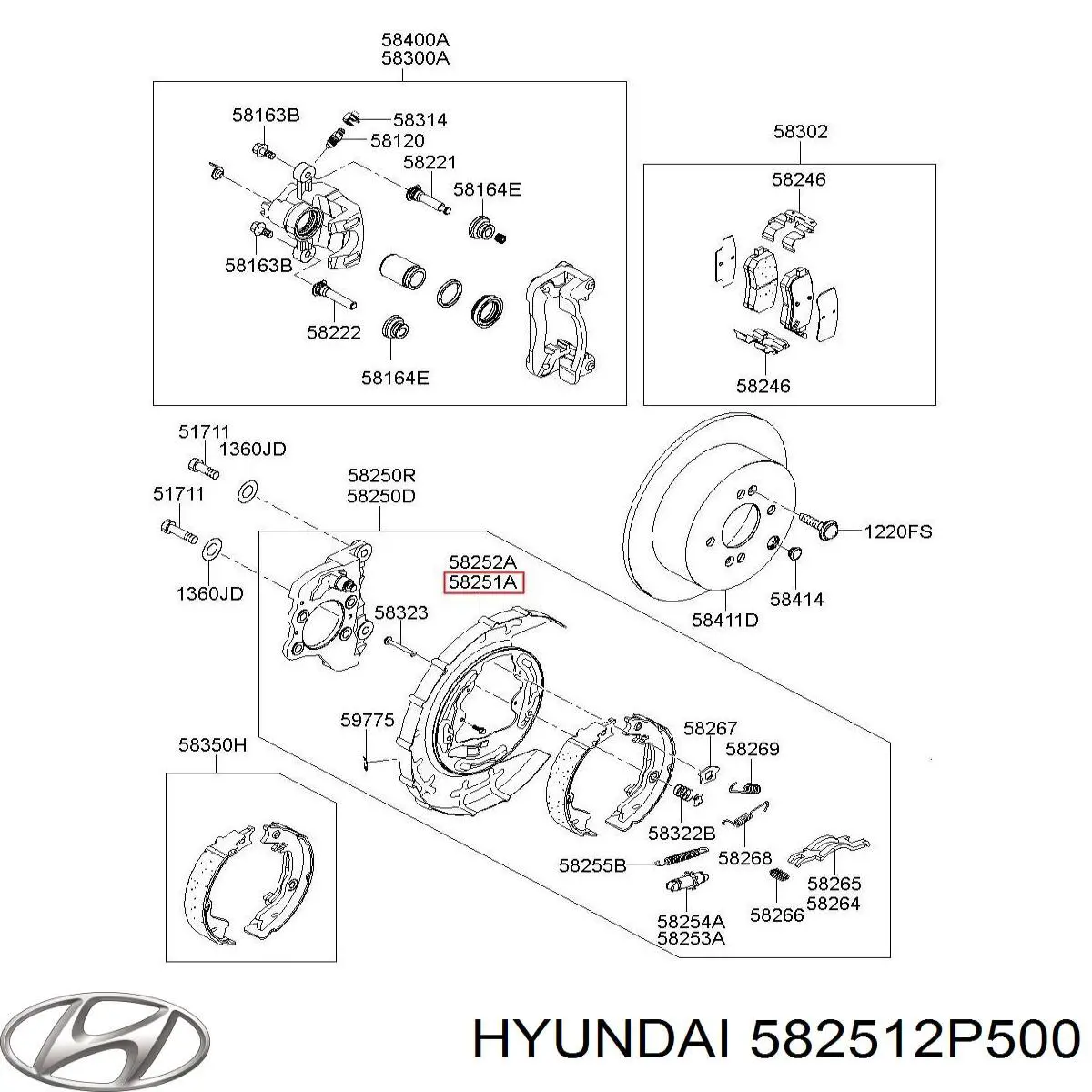 Proteção esquerda do freio de disco traseiro Hyundai/Kia 582512P500 preço, a partir de 215,44 USD