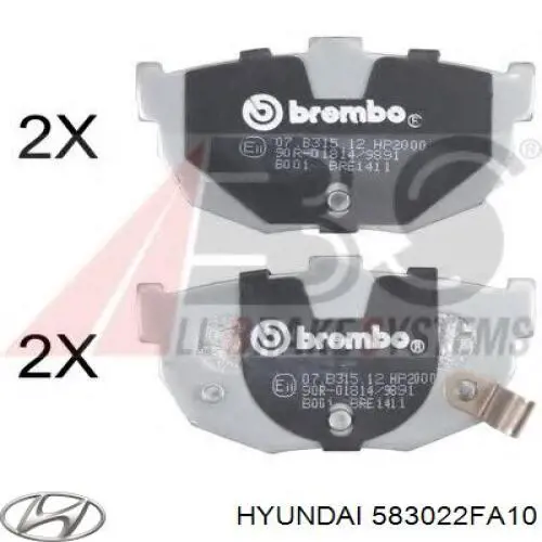 583022FA10 Hyundai/Kia Sapatas do freio traseiras de disco