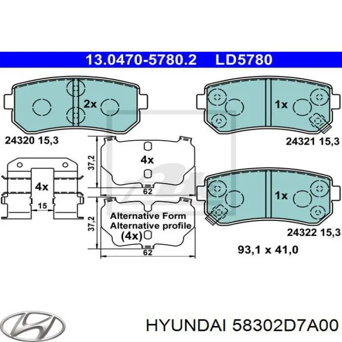 Sapatas do freio traseiras de disco Hyundai/Kia 58302D7A00 preço, a partir de 21,99 USD