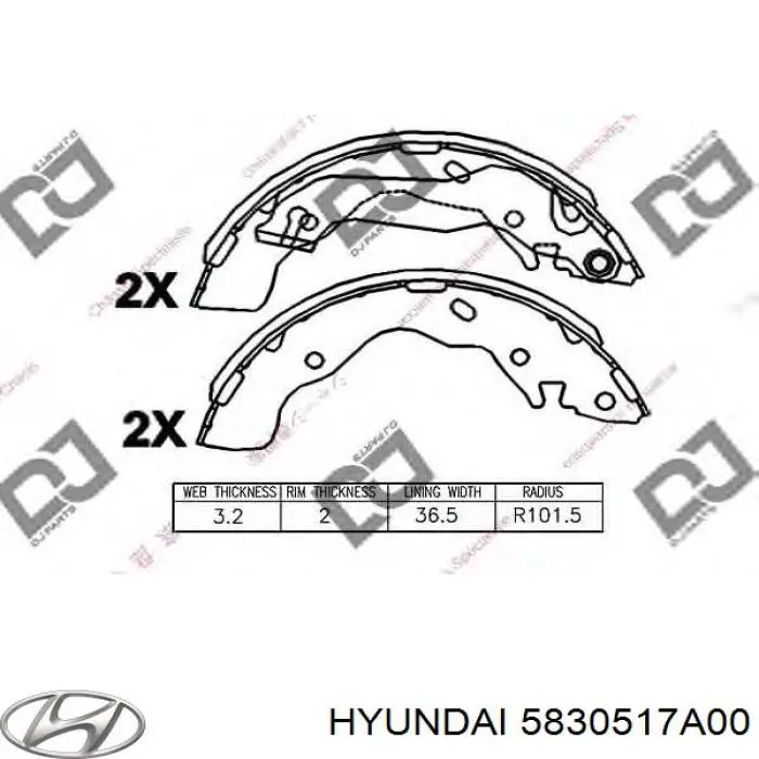 Compre 5830517A00 Hyundai/Kia Sapatas do freio traseiras de tambor
