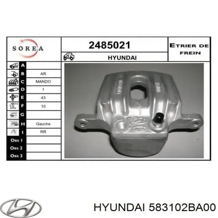 Compre 583102BA00 Hyundai/Kia Suporte do freio traseiro esquerdo