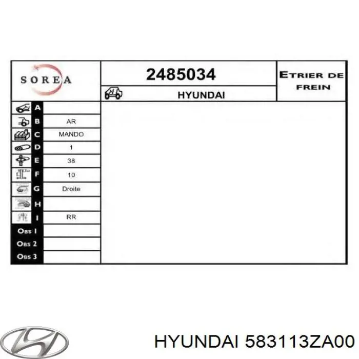 Suporte do freio traseiro direito Hyundai/Kia 583113ZA00 preço, a partir de 114,07 USD