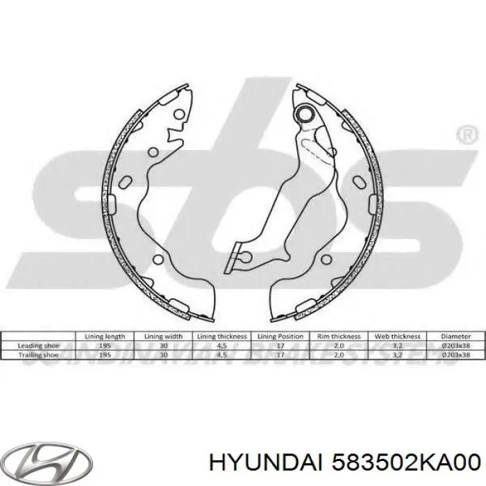 583502KA00 Hyundai/Kia Sapatas do freio traseiras de tambor