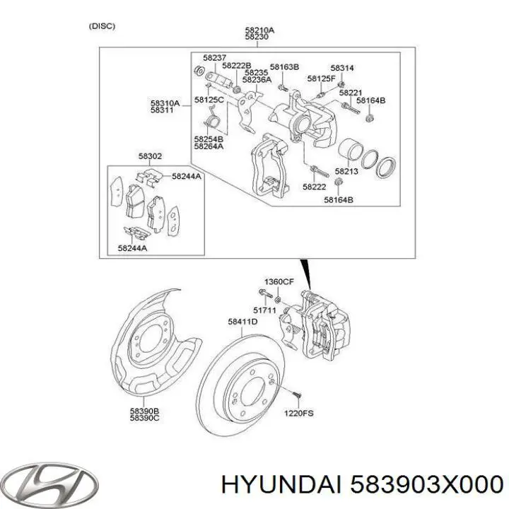 583903X000 Hyundai/Kia Proteção esquerda do freio de disco traseiro