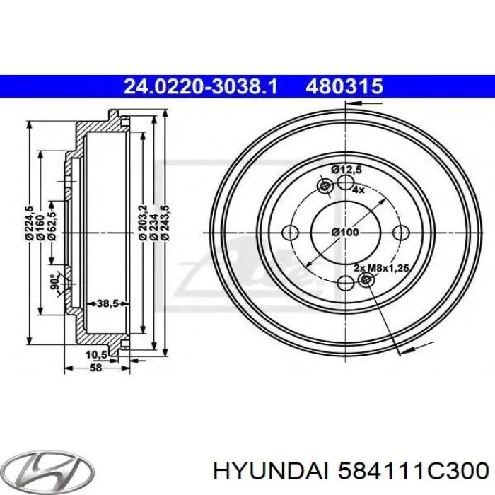 584111C300 Hyundai/Kia Tambor do freio traseiro