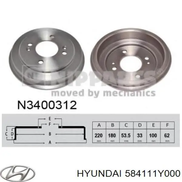 Tambor do freio traseiro Hyundai/Kia 584111Y000 preço, a partir de 32,48 USD
