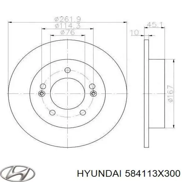 584113X300 Hyundai/Kia Disco do freio traseiro