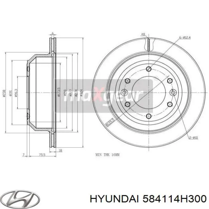 Disco do freio traseiro 584114H300 Hyundai/Kia