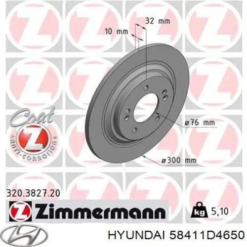 58411D4650 Hyundai/Kia Disco do freio traseiro