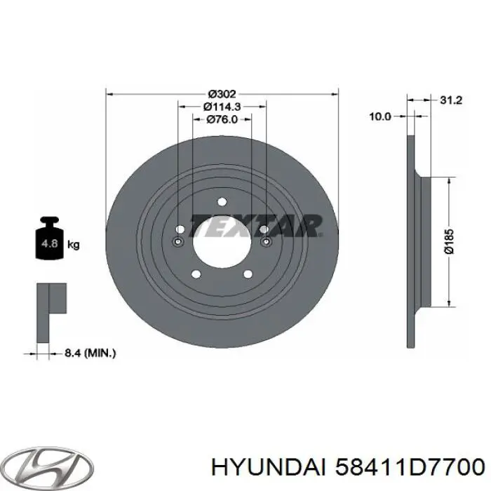 58411D7700 Hyundai/Kia Disco do freio traseiro