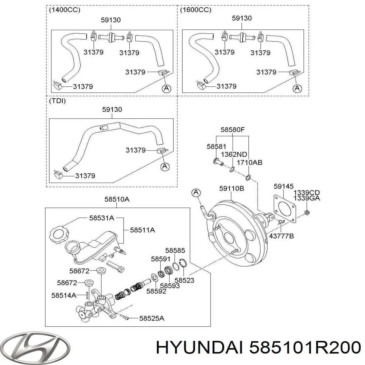 585101R200 Hyundai/Kia Cilindro mestre do freio