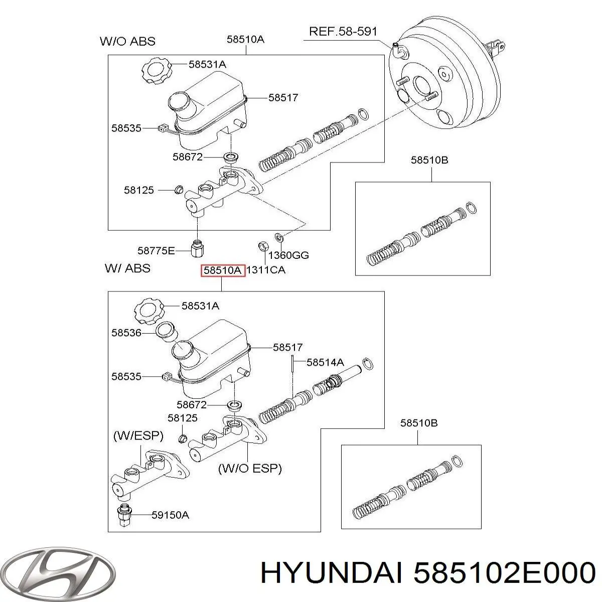 585102E000 Hyundai/Kia Cilindro mestre do freio