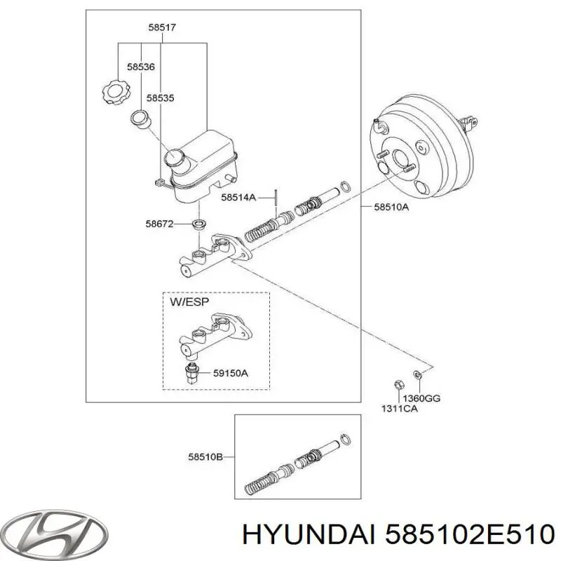 585102E510 Hyundai/Kia Cilindro mestre do freio