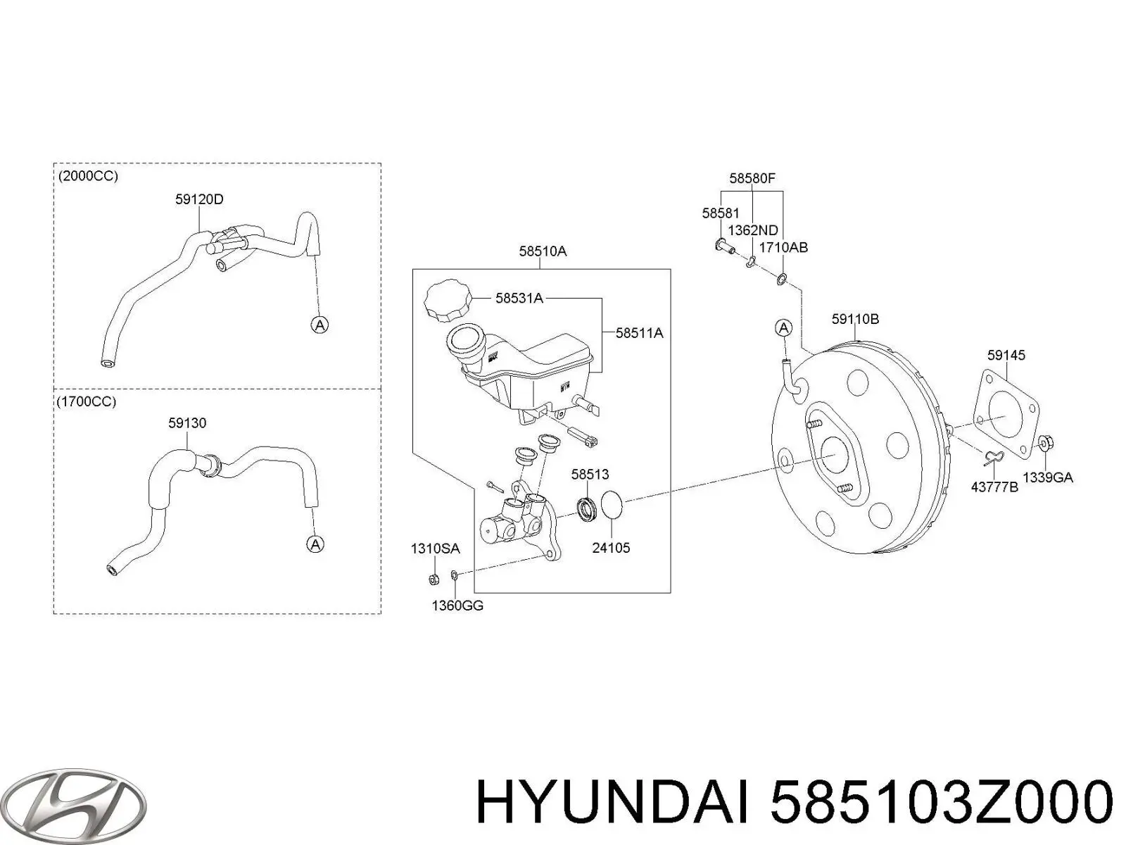 585103Z000 Hyundai/Kia Cilindro mestre do freio