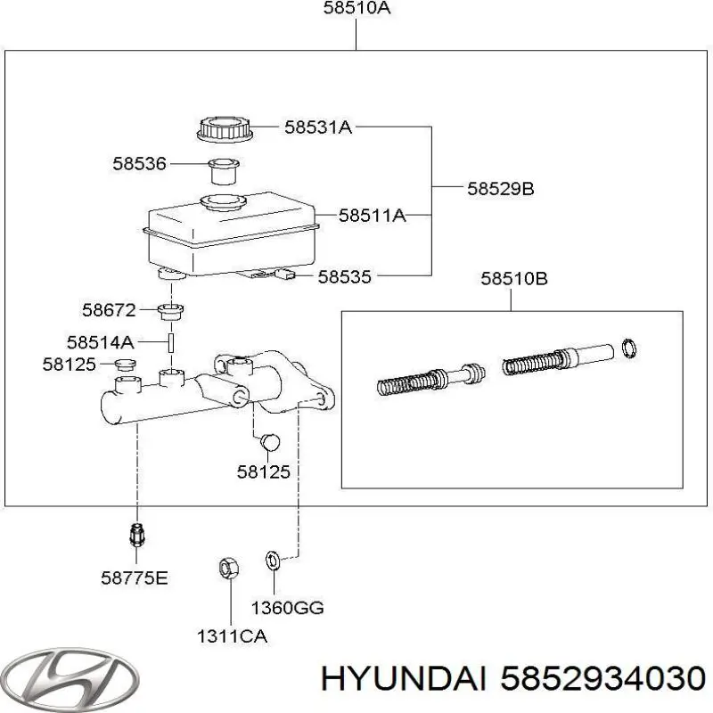  Tanque de cilindro mestre do freio (de fluido de freio) Hyundai Sonata III sedan (1993 - 1998) III