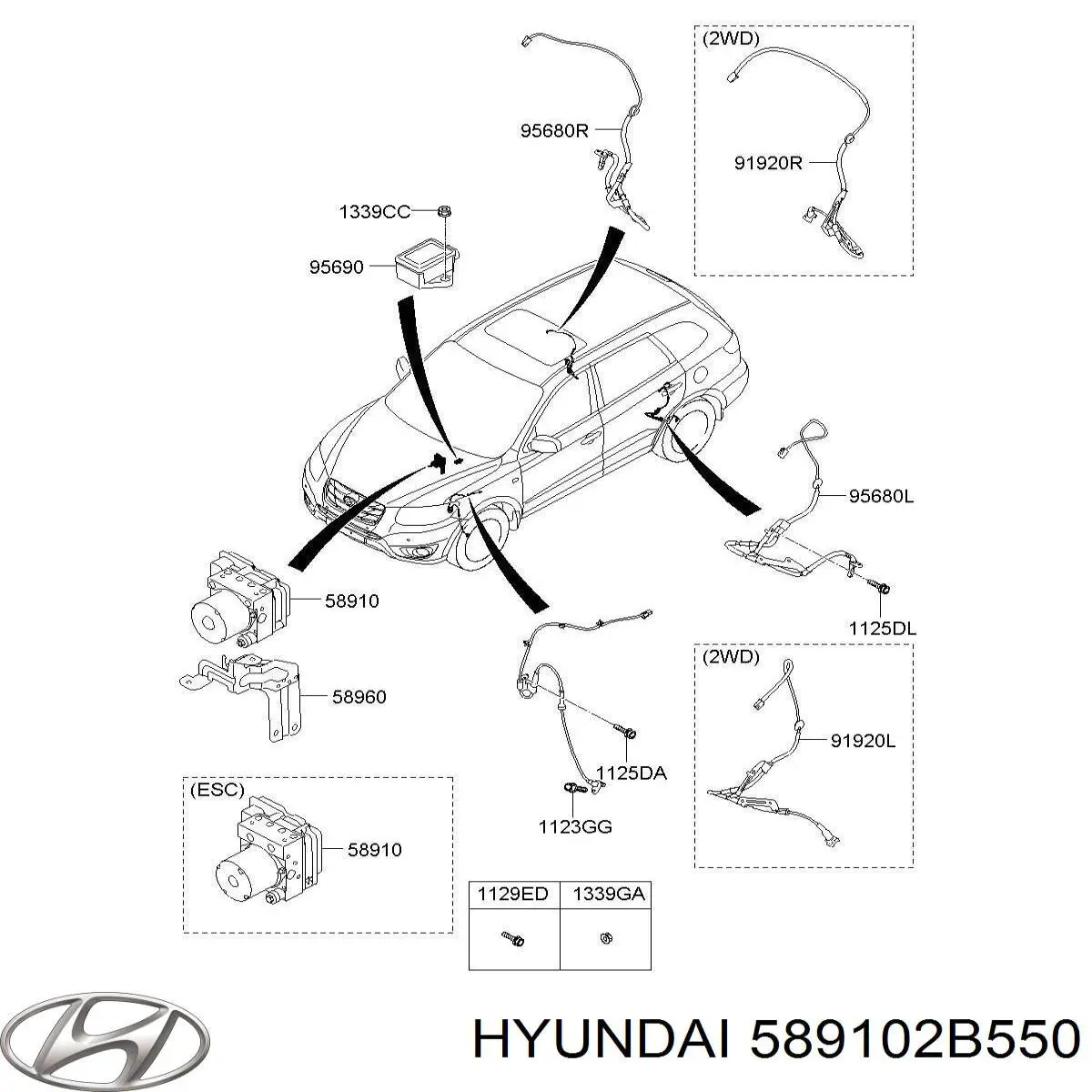 589102B550 Hyundai/Kia Unidade hidráulico de controlo ABS