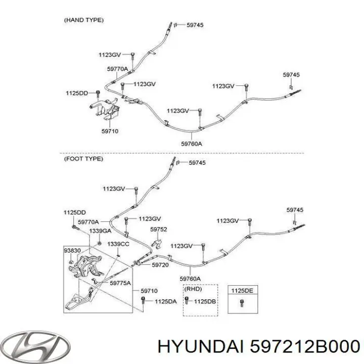 597212B000 Hyundai/Kia Cabo do freio de estacionamento dianteiro