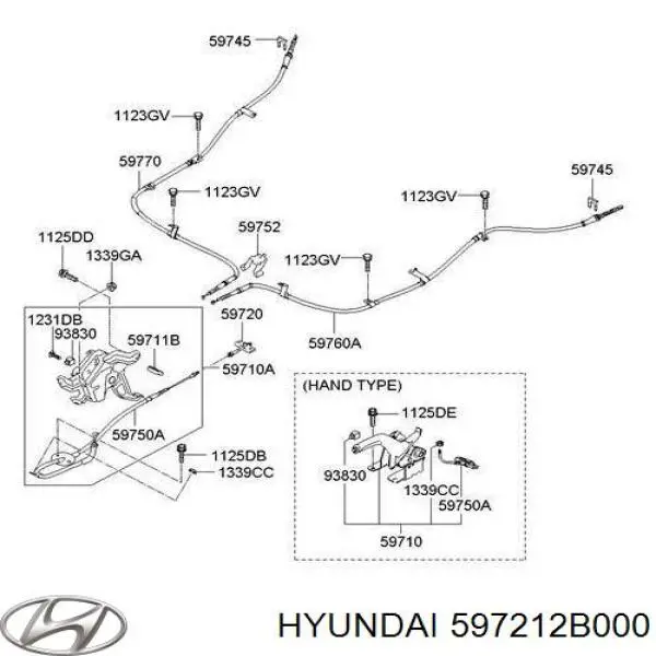 Cabo do freio de estacionamento dianteiro Hyundai/Kia 597212B000 preço, a partir de 26,80 USD