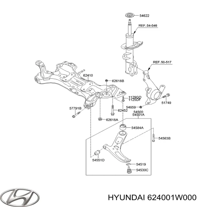 624001W151 Hyundai/Kia Viga de suspensão dianteira (plataforma veicular)