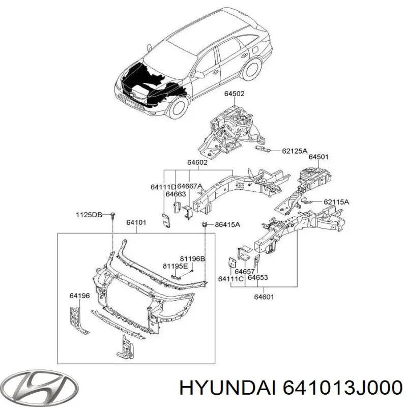 641013J000 Hyundai/Kia Suporte do radiador montado (painel de montagem de fixação das luzes)