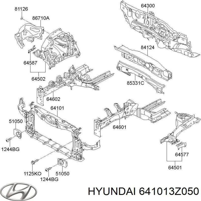 Suporte do radiador montado (painel de montagem de fixação das luzes) Hyundai I40 I VF