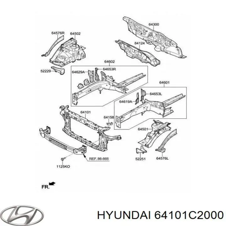 64101C2000 Hyundai/Kia Suporte do radiador montado (painel de montagem de fixação das luzes)