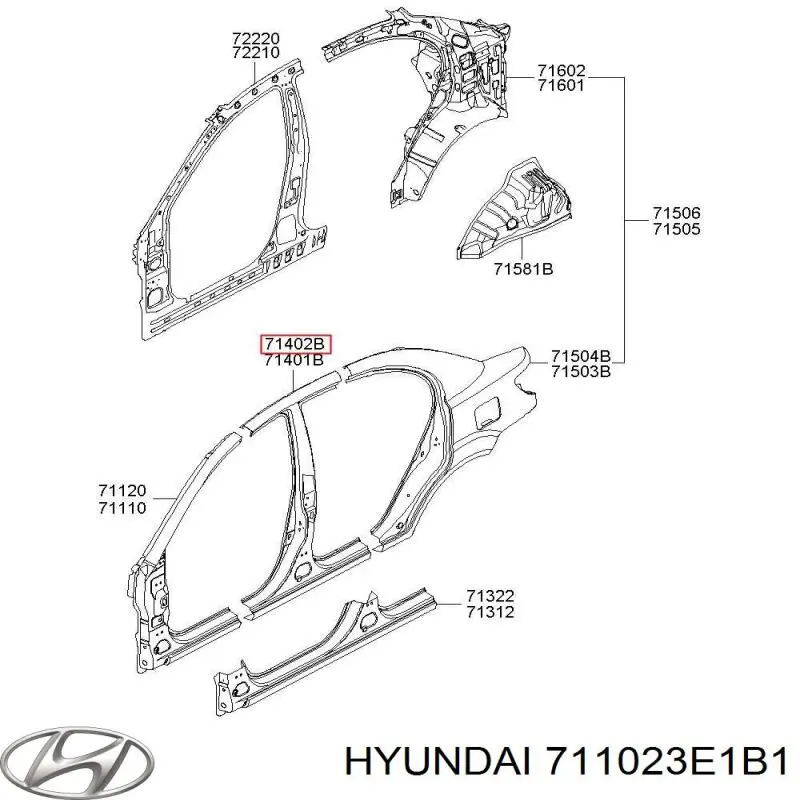 Montante central direito de carroçaria Hyundai/Kia 711023E1B1 preço, a partir de 1229,56 USD