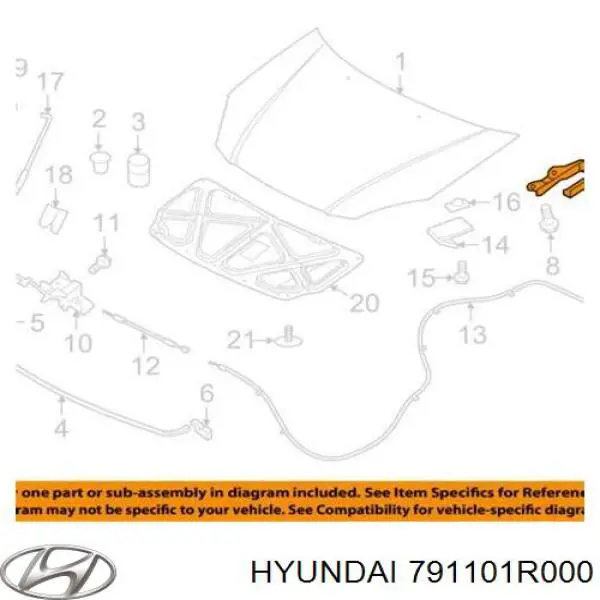 Gozno da capota esquerdo Hyundai/Kia 791101R000 preço, a partir de 18,03 USD