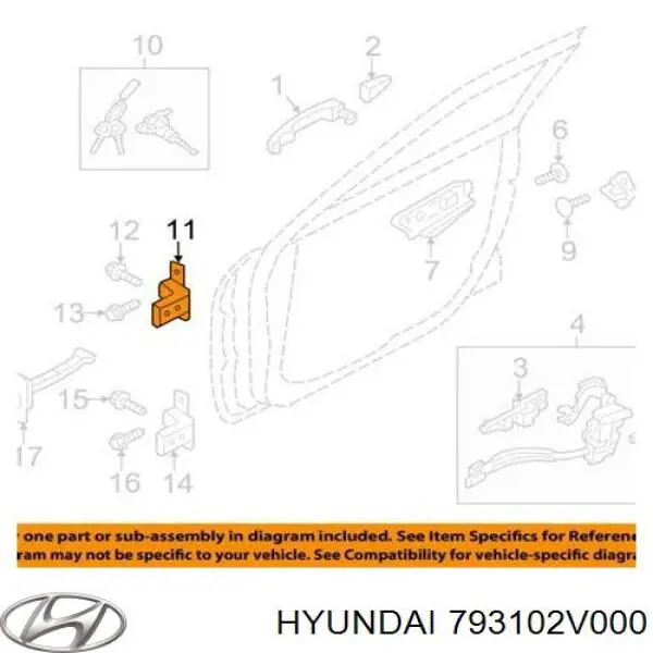 793102V000 Hyundai/Kia Gozno da porta dianteira esquerda