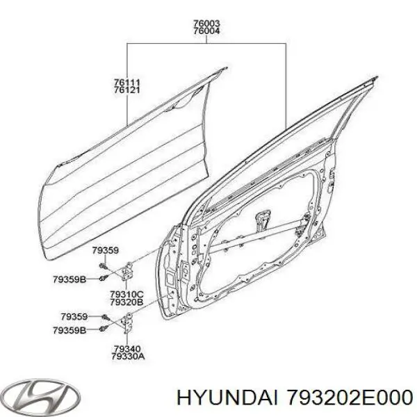 793202E000 Hyundai/Kia Gozno da porta dianteira direita